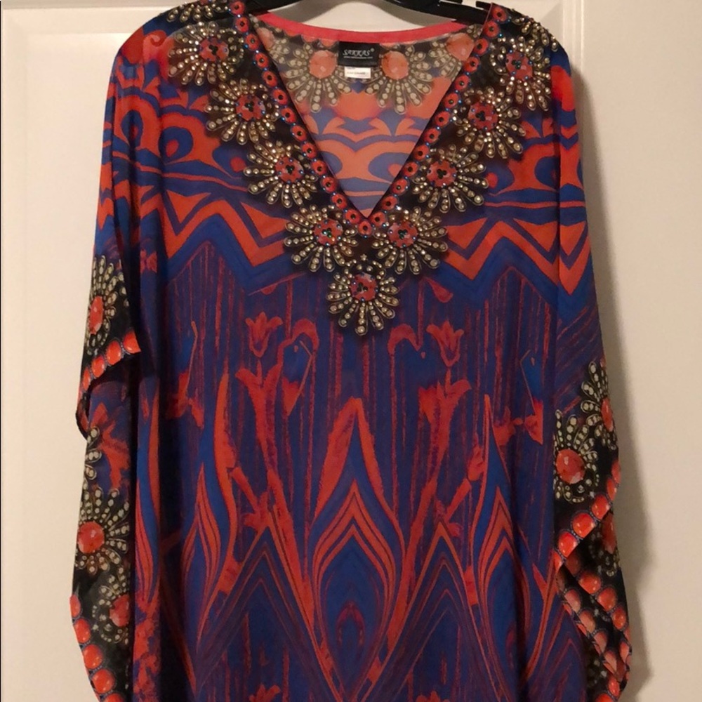 Purple and orange jewel print long sundress